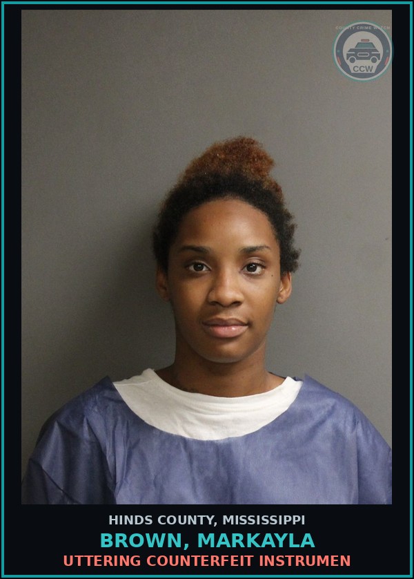 Booking mugshot of Brown, Markayla in Hinds County
