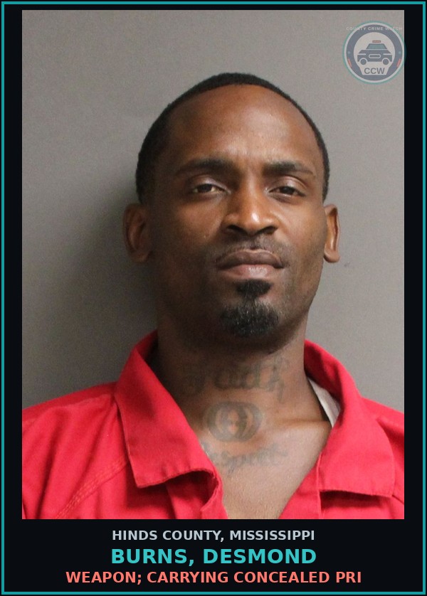 Booking mugshot of Burns, Desmond in Hinds County