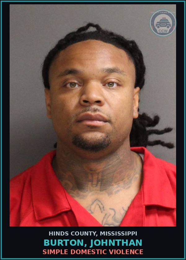 Booking mugshot of Burton, Johnthan in Hinds County
