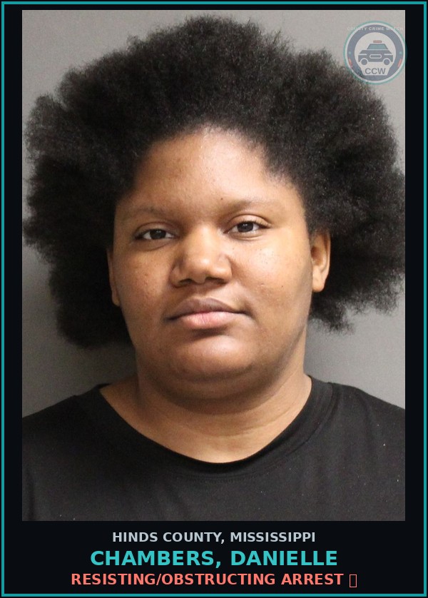 Booking mugshot of Chambers, Danielle in Hinds County