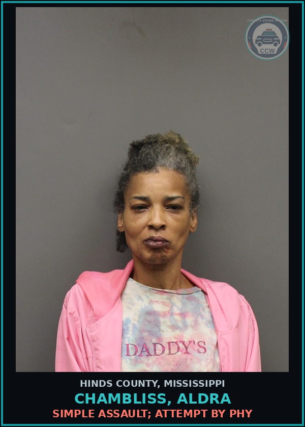 Booking mugshot of Chambliss, Aldra in Hinds County
