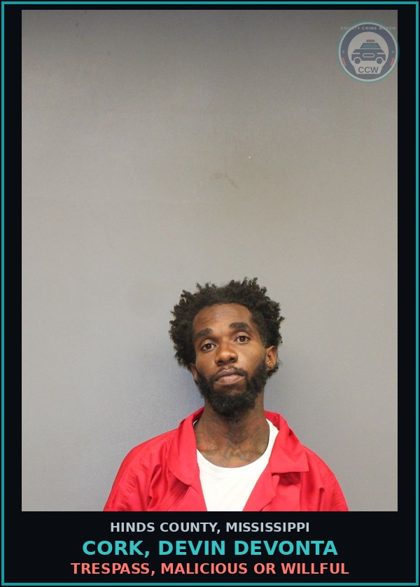 Booking mugshot of Cork, Devin Devonta in Hinds County