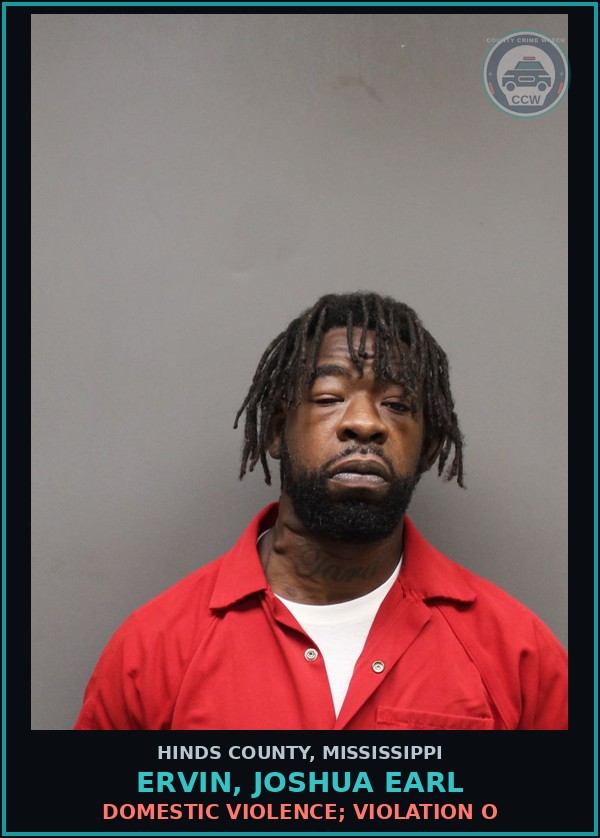 Booking mugshot of Ervin, Joshua Earl in Hinds County