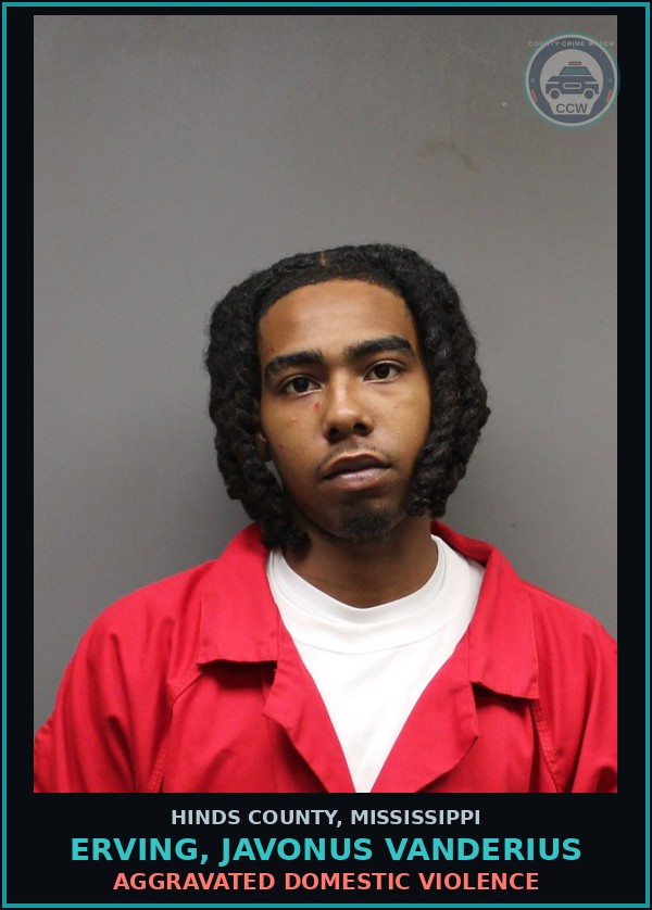 Booking mugshot of Erving, Javonus Vanderius in Hinds County