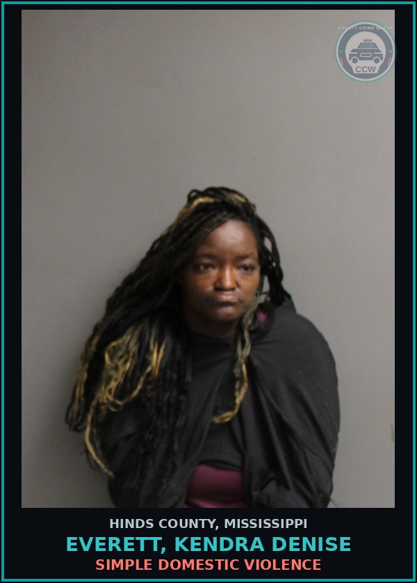 Booking mugshot of Everett, Kendra Denise in Hinds County