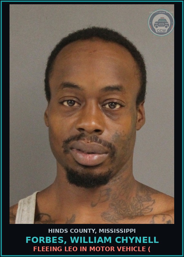 Booking mugshot of Forbes, William Chynell in Hinds County