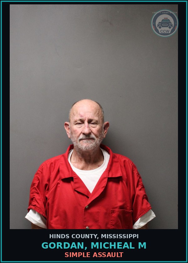 Booking mugshot of Gordan, Micheal M in Hinds County