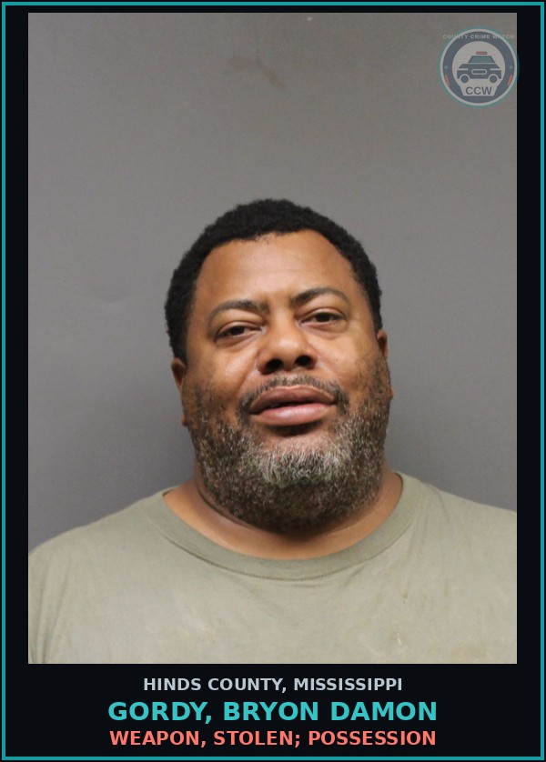 Booking mugshot of Gordy, Bryon Damon in Hinds County
