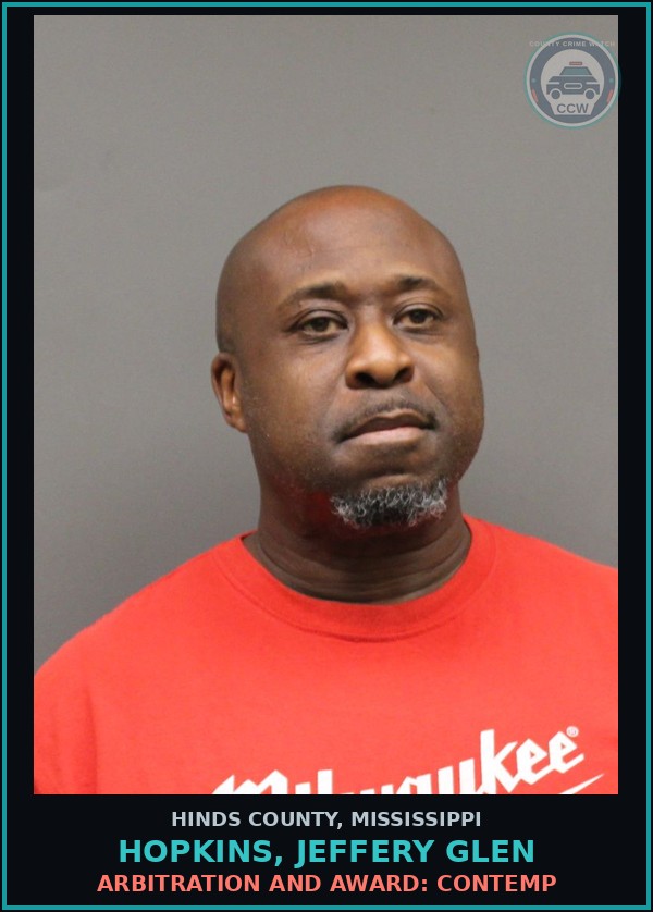 Booking mugshot of Hopkins, Jeffery Glen in Hinds County