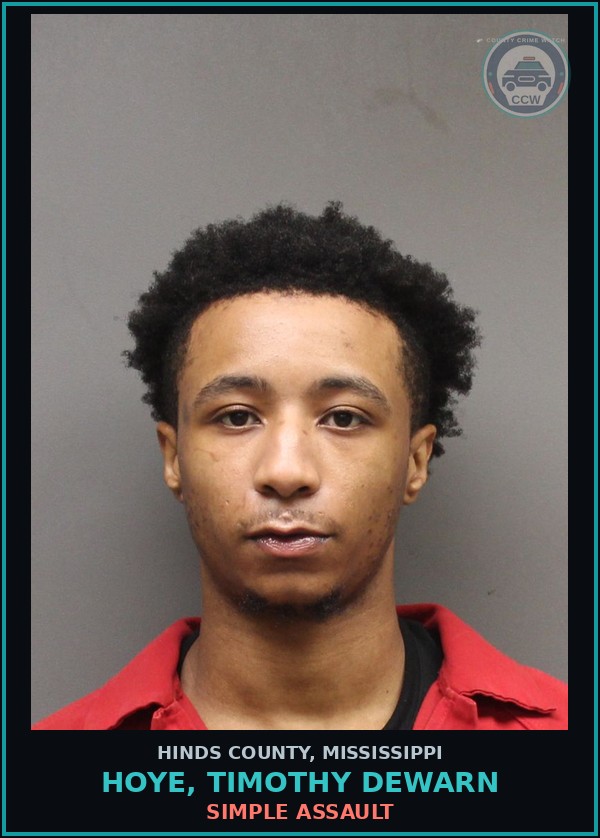 Booking mugshot of Hoye, Timothy Dewarn in Hinds County
