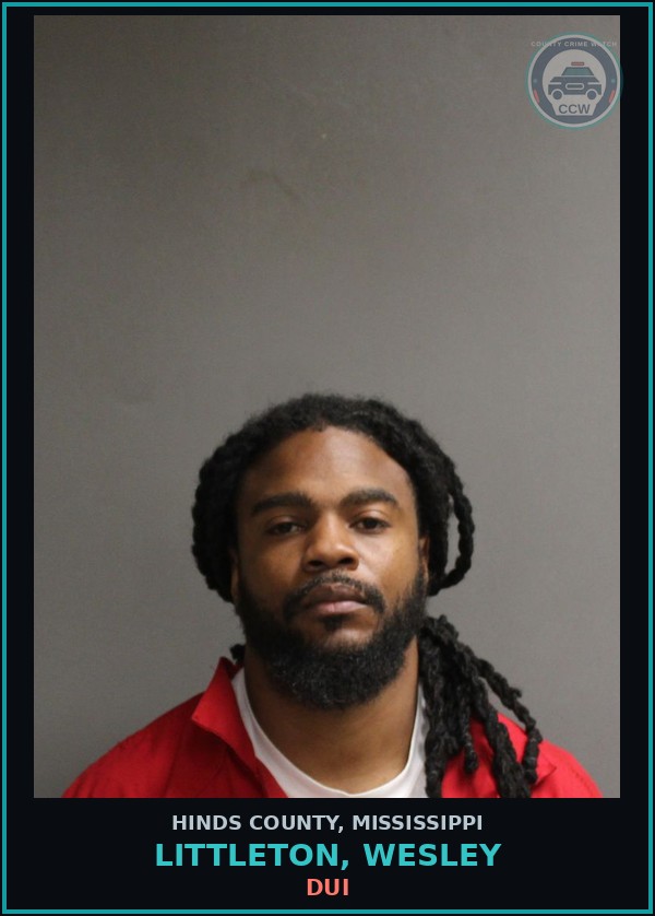 Booking mugshot of Littleton, Wesley in Hinds County