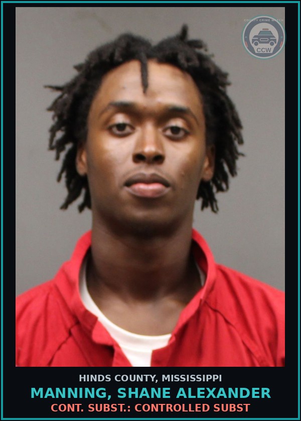 Booking mugshot of Manning, Shane Alexander in Hinds County