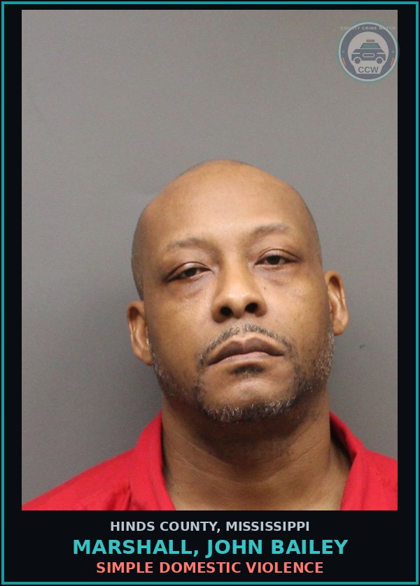 Booking mugshot of Marshall, John Bailey in Hinds County