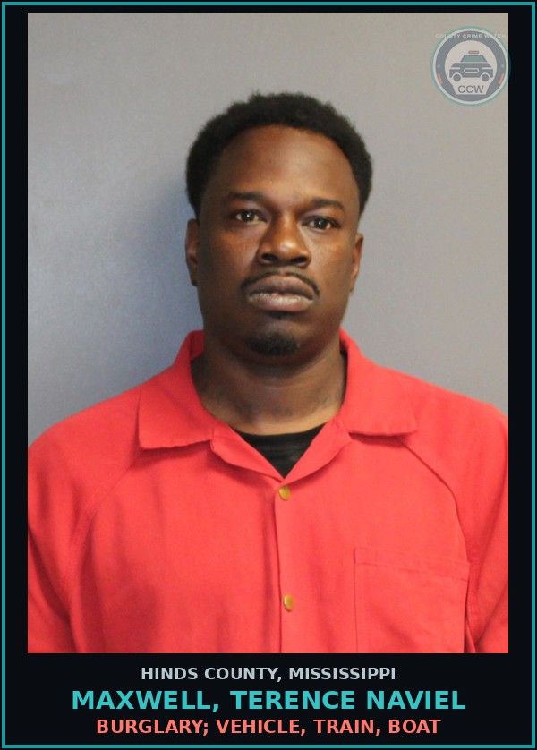 Booking mugshot of Maxwell, Terence Naviel in Hinds County