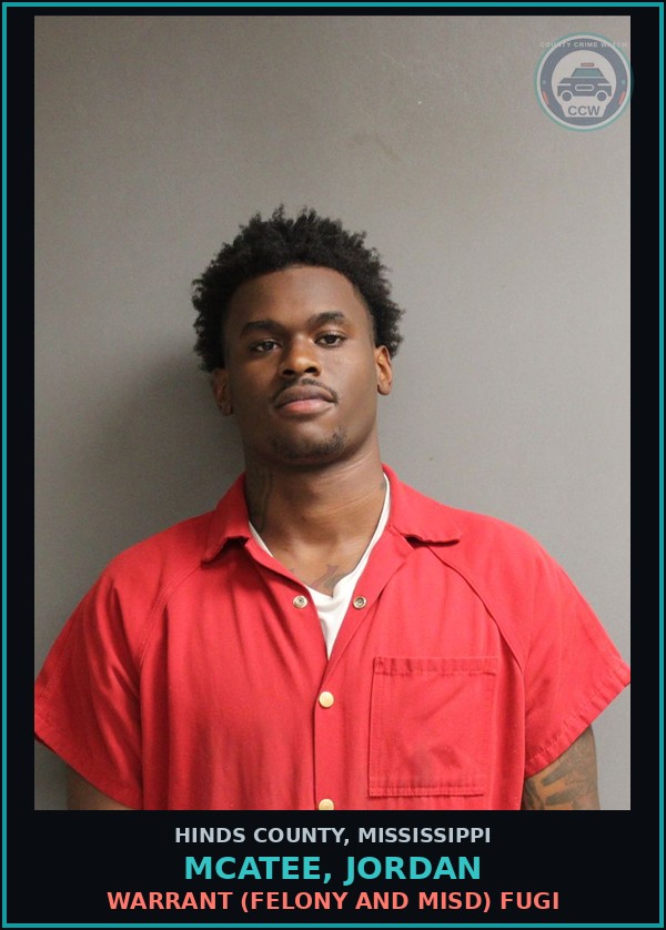 Booking mugshot of Mcatee, Jordan in Hinds County