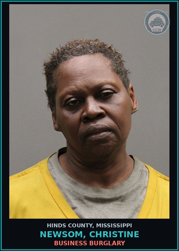 Booking mugshot of Newsom, Christine in Hinds County