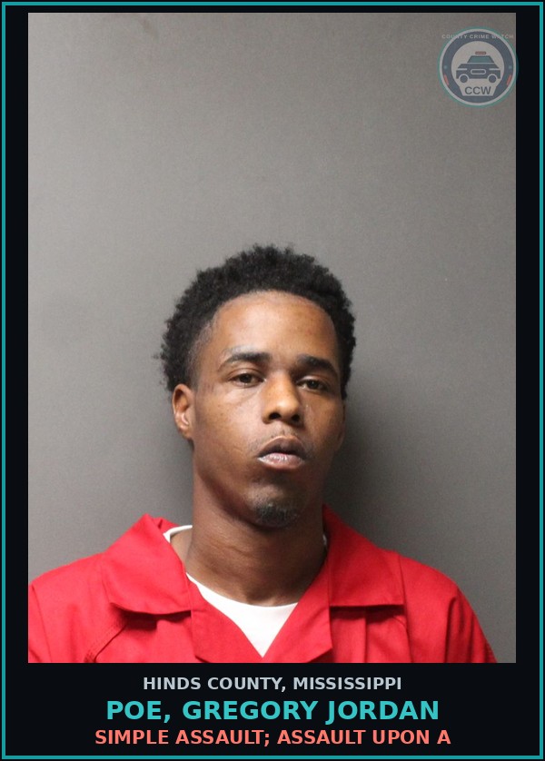 Booking mugshot of Poe, Gregory Jordan in Hinds County