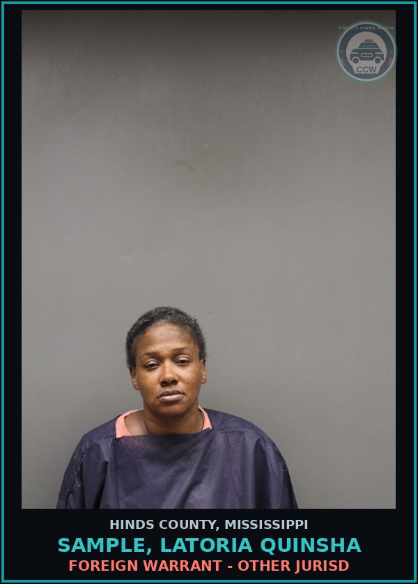 Booking mugshot of Sample, Latoria Quinsha in Hinds County