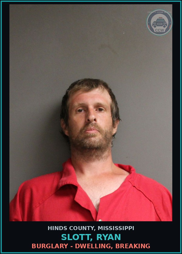 Booking mugshot of Slott, Ryan in Hinds County