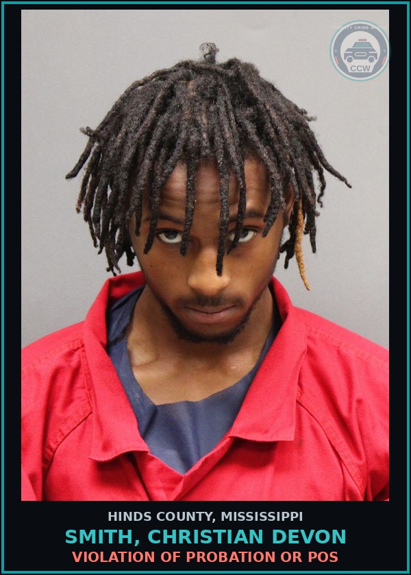 Booking mugshot of Smith, Christian Devon in Hinds County