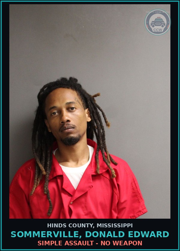Booking mugshot of Sommerville, Donald Edward in Hinds County