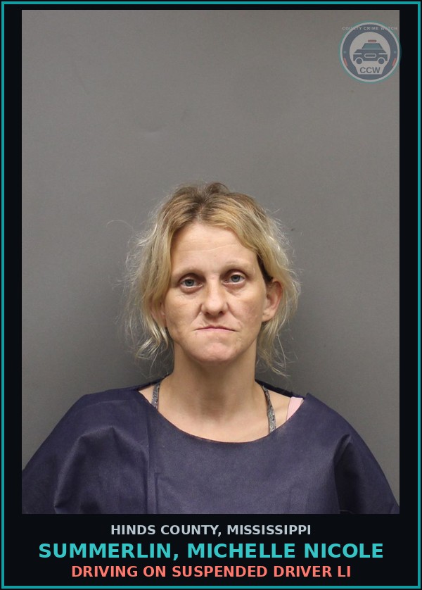 Booking mugshot of Summerlin, Michelle Nicole in Hinds County