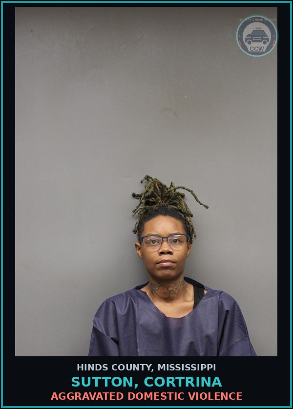 Booking mugshot of Sutton, Cortrina in Hinds County