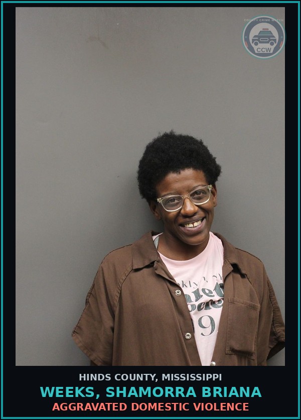 Booking mugshot of Weeks, Shamorra Briana in Hinds County