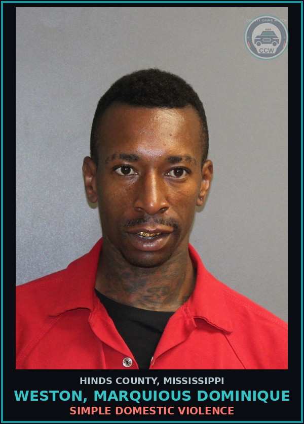 Booking mugshot of Weston, Marquious Dominique in Hinds County