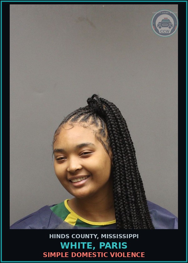 Booking mugshot of White, Paris in Hinds County