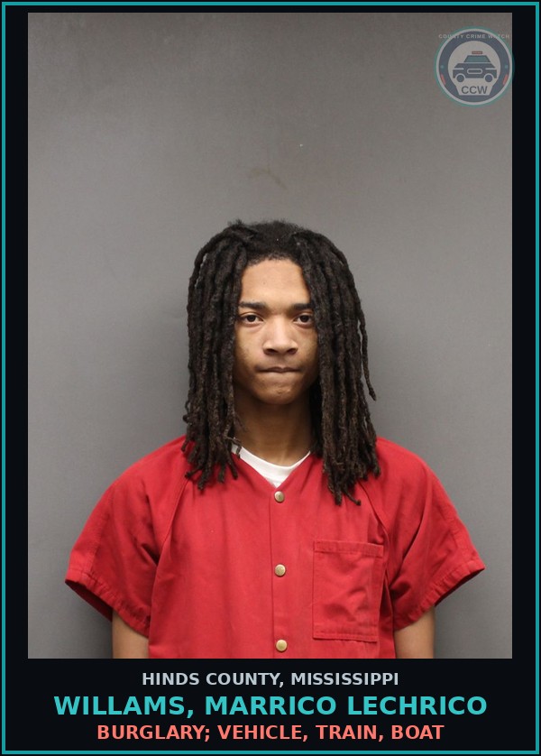 Booking mugshot of Willams, Marrico Lechrico in Hinds County