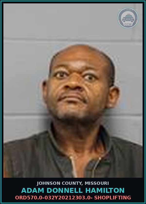 Booking mugshot of Adam Donnell Hamilton in Johnson County