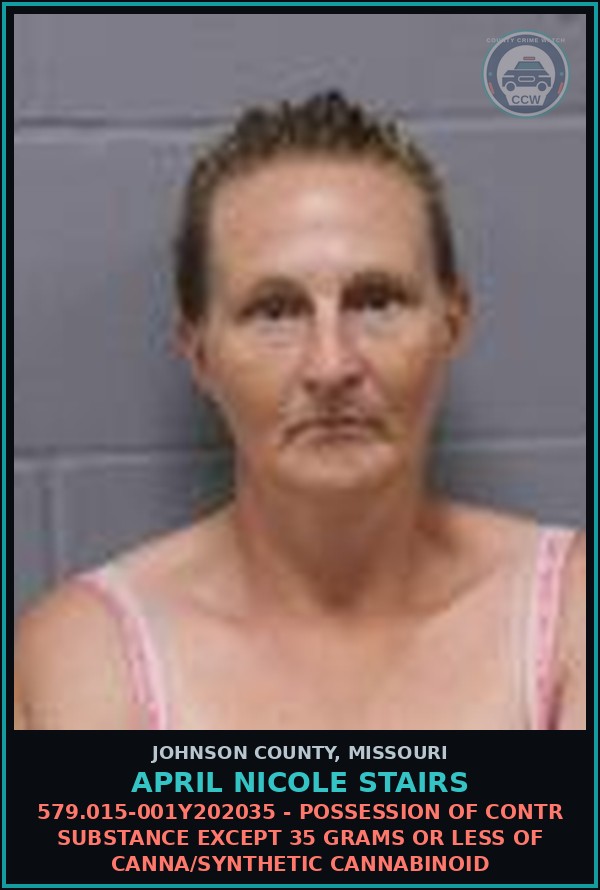 Booking mugshot of April Nicole Stairs in Johnson County