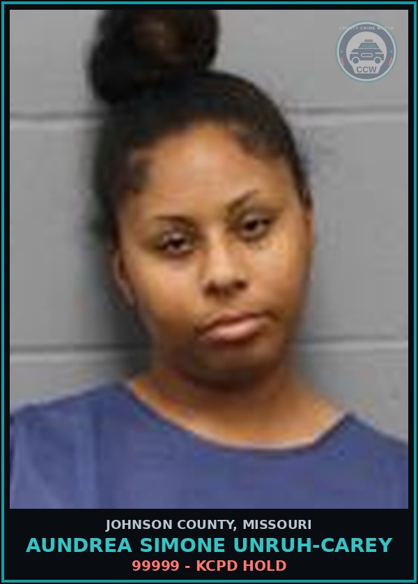Booking mugshot of Aundrea Simone Unruh-Carey in Johnson County