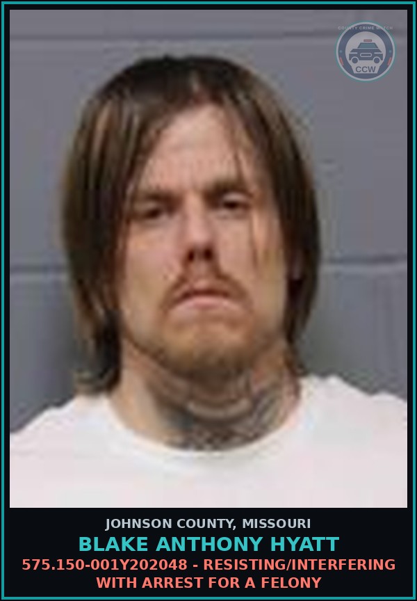 Booking mugshot of Blake Anthony Hyatt in Johnson County