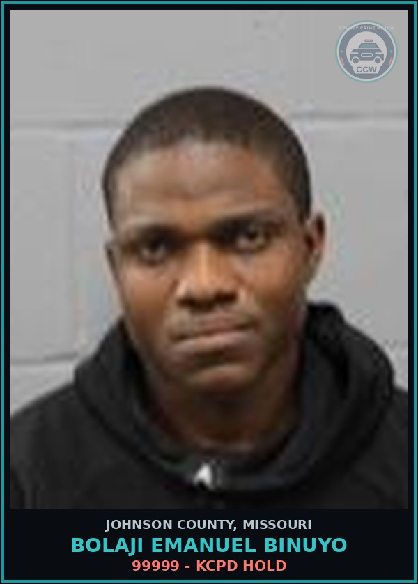 Booking mugshot of Bolaji Emanuel Binuyo in Johnson County