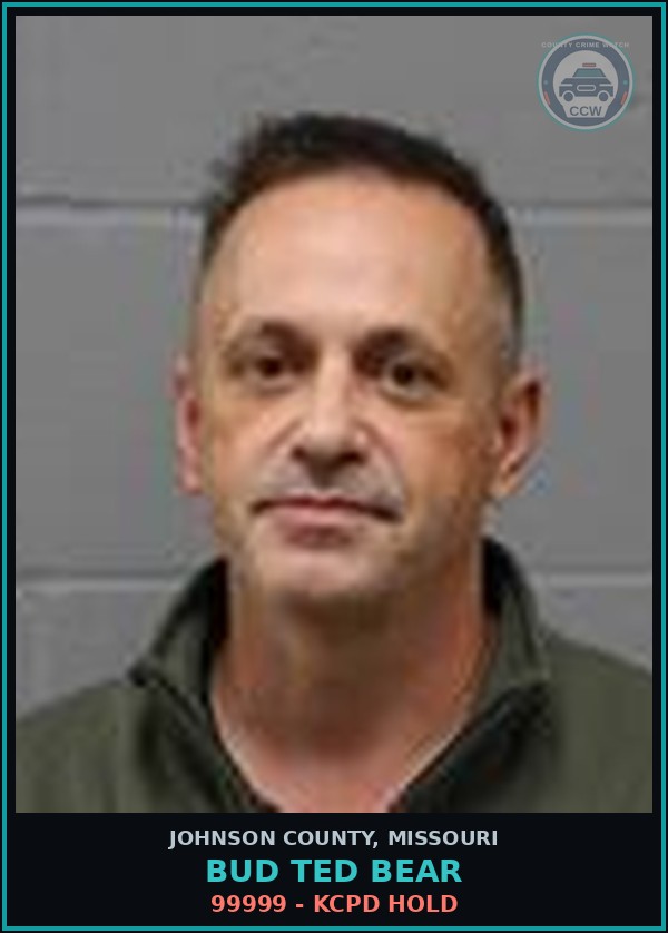 Booking mugshot of Bud Ted Bear in Johnson County