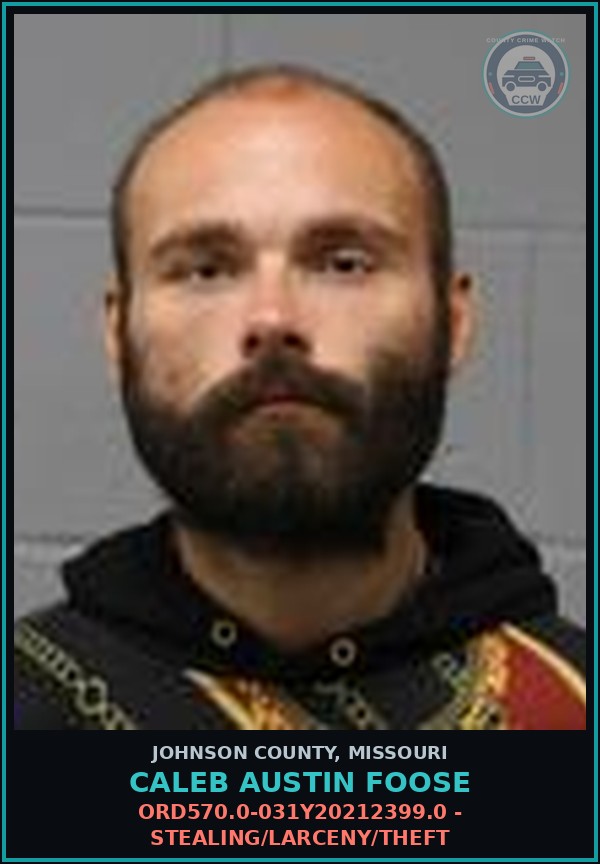 Booking mugshot of Caleb Austin Foose in Johnson County