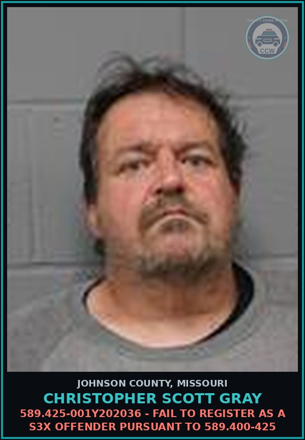 Booking mugshot of Christopher Scott Gray in Johnson County