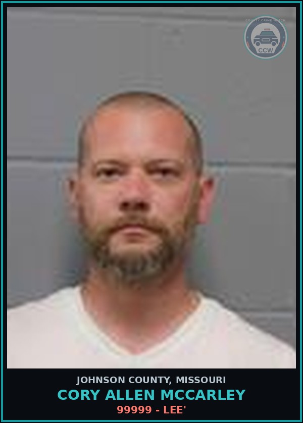 Booking mugshot of Cory Allen Mccarley in Johnson County