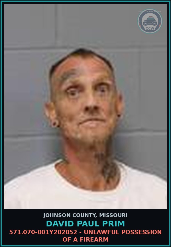 Booking mugshot of David Paul Prim in Johnson County