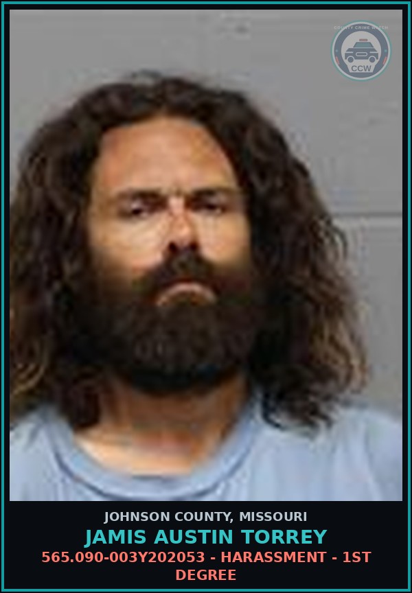 Booking mugshot of Jamis Austin Torrey in Johnson County