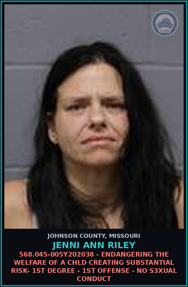 Booking mugshot of Jenni Ann Riley in Johnson County