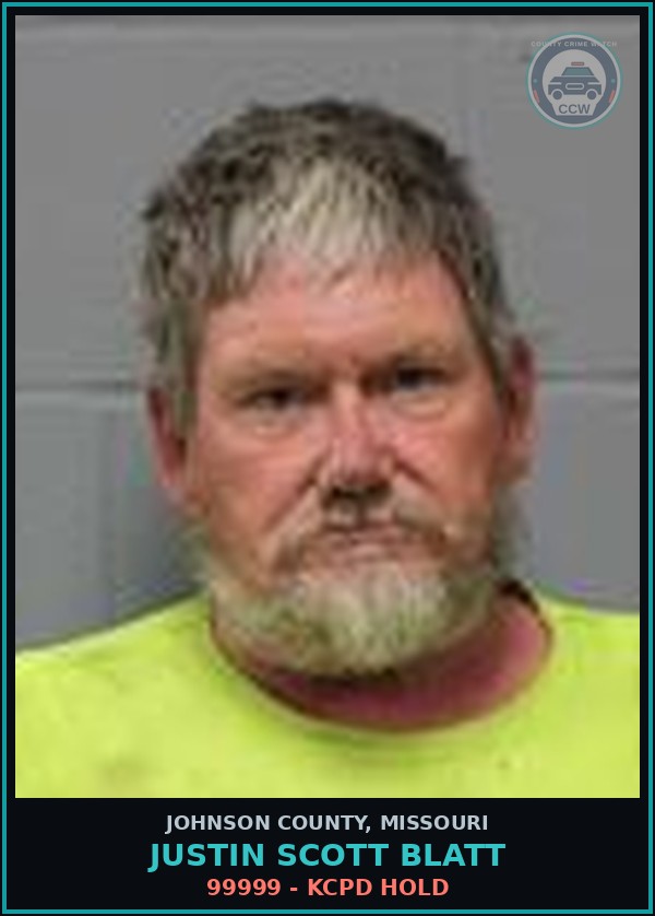 Booking mugshot of Justin Scott Blatt in Johnson County