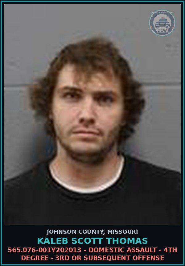 Booking mugshot of Kaleb Scott Thomas in Johnson County