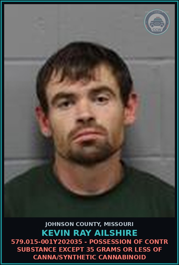 Booking mugshot of Kevin Ray Ailshire in Johnson County