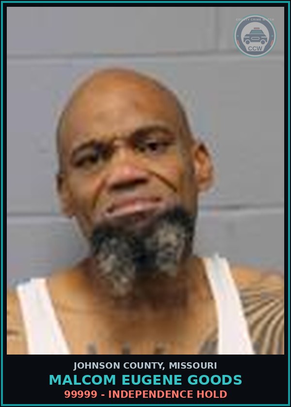 Booking mugshot of Malcom Eugene Goods in Johnson County