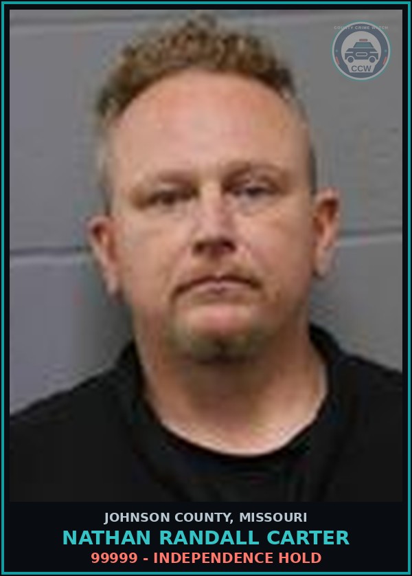 Booking mugshot of Nathan Randall Carter in Johnson County