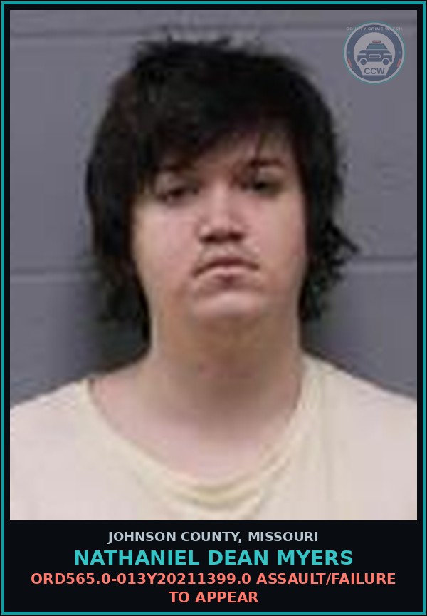 Booking mugshot of Nathaniel Dean Myers in Johnson County
