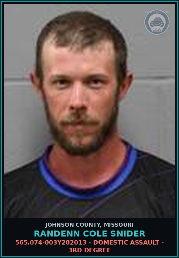 Booking mugshot of Randenn Cole Snider in Johnson County